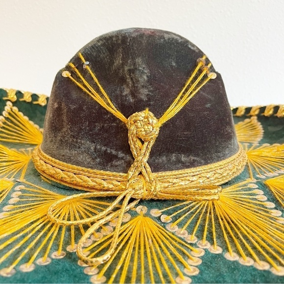 Salazar Yepez Mariachi Mexican Sombrero Green Gold Sequins - Picture 3 of 11